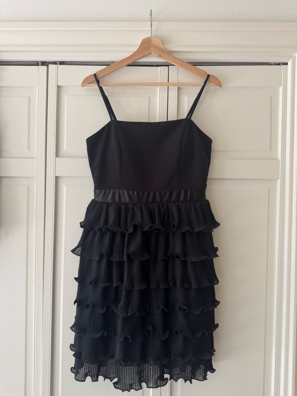 Black Tiered Ruffle Spaghetti Strap Mini Dress